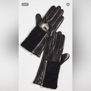 Carolina Amato Touch Tech Shearling Zipper Gloves